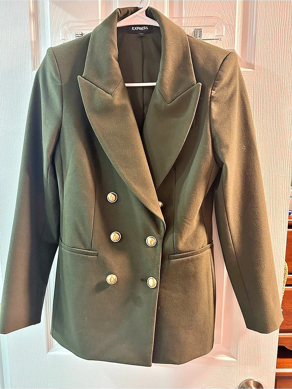 Express Olive Green Double-Breasted Blazer Double-Breasted Blazer in Green Size